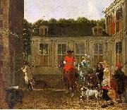 Ludolf de Jongh, Hunting Party in the Courtyard of a Country House